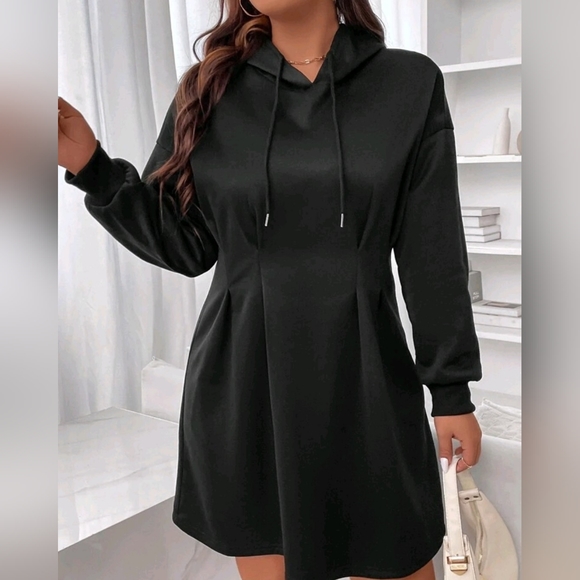 Black Hoodie Sweater Dress Tapered with Garter Connections - Picture 3 of 10